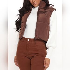 Fashion Nova Women's City Tour Puffer Vest Jacket Chocolate Size 1X